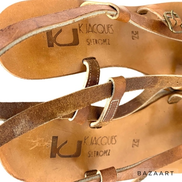 K Jacques St Tropez Brown Leather Strapped Cork Wedges Sz: 6.5 US/ 37. EU - Picture 9 of 9